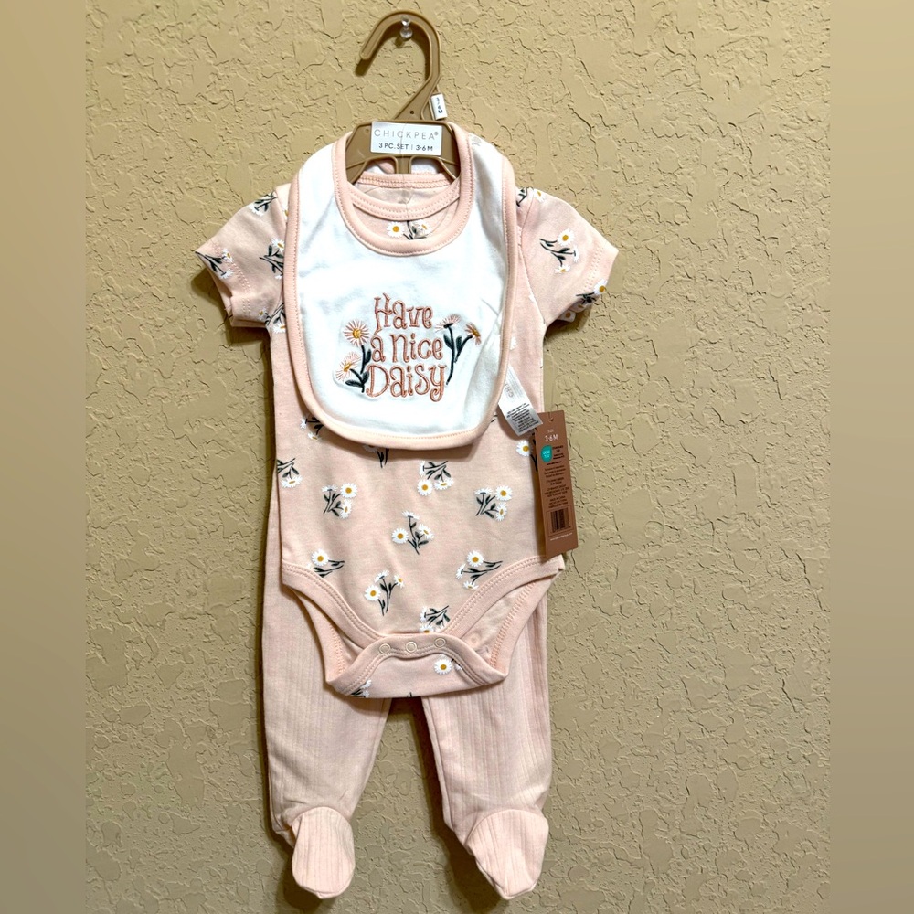 chick pea Pink Baby Bodysuit and Bib Set